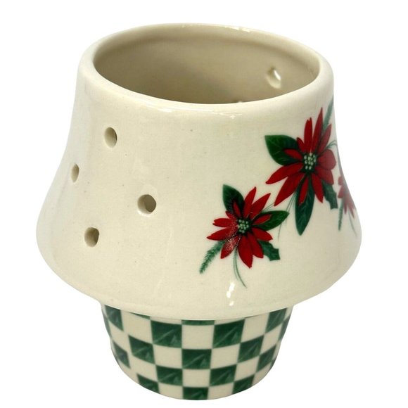 Ceramic Tea Light Candle Holder Poinsettia Christmas Decor Green White Red 4.5" - Picture 4 of 8